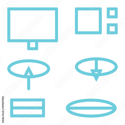Light Blue Minimalist Outline Vector Icon Set for Computer Interface and Rotation Graphics.