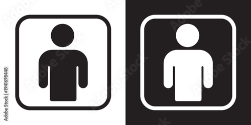 Vector illustration of a human silhouette inside a sharp square border. Modern outline and solid style ideal for directory listings, ID placeholders, and corporate contact management.