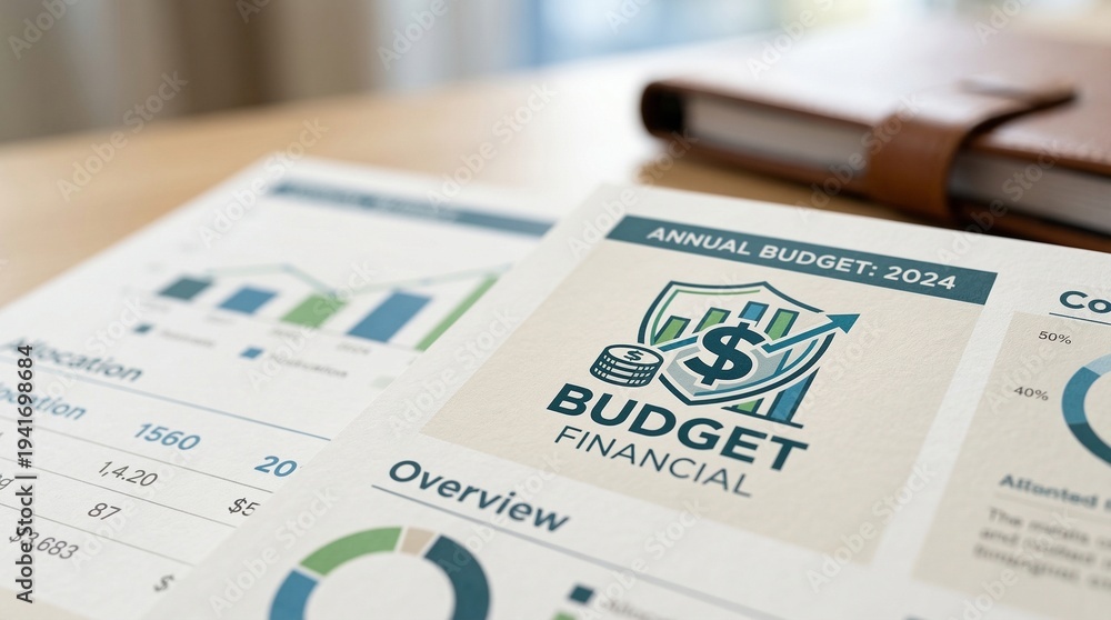 Fototapeta premium Annual Budget report with financial graphs and overview document 