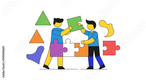 Two People Assembling Puzzle Pieces Together.