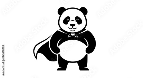Black and White Panda Superhero Illustration.