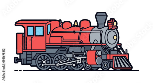 Vintage Red Train Engine Illustration.