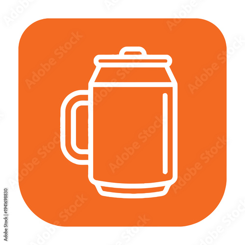 Orange icon of a coffee mug with a handle and lid on a white background