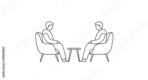 Two Men Sitting in Chairs Talking.