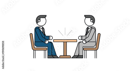 Two Men Sitting at Table Discussing.