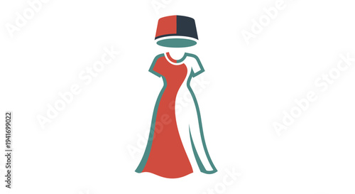 Woman Wearing Red Dress and Hat.