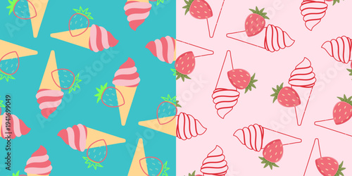 ice cream seamless pattern. ice cream vector illustration. ice cream seamless pattern background. strawberry ice cream seamless pattern background