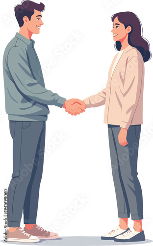 due persone uomo e donna  che salutano, o saluti con affari famiglia contratto vettoriale 
