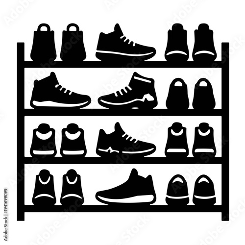 set of silhouettes of shoe rack