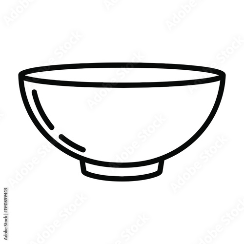 Simple black line drawing of an empty bowl on white background