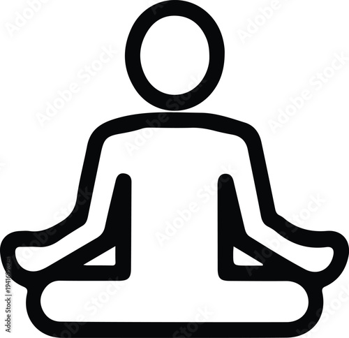 Meditation icon simple outline person lotus pose, Minimal outline illustration of a person meditating in lotus position, symbolizing mindfulness, calmness, balance, and mental wellness in a clean mode