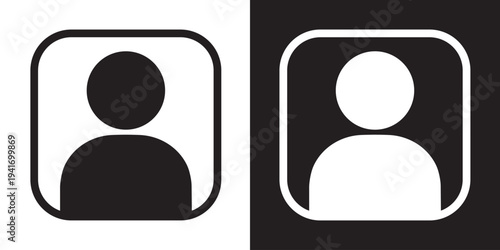 Vector illustration of a human silhouette inside a sharp square border. Modern outline and solid style ideal for directory listings, ID placeholders, and corporate contact management.