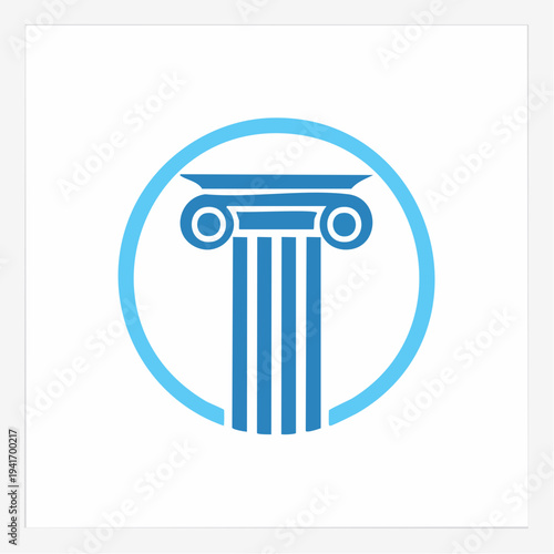 Elegant blue classical column icon representing justice, stability, and architectural heritage