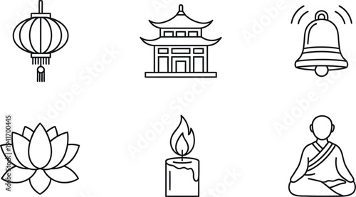 Serene buddhist symbols and icons