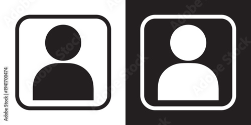 Vector illustration of a human silhouette inside a sharp square border. Modern outline and solid style ideal for directory listings, ID placeholders, and corporate contact management.