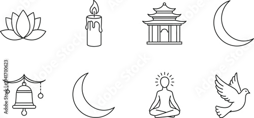 Meditation and yoga symbols with moon phases