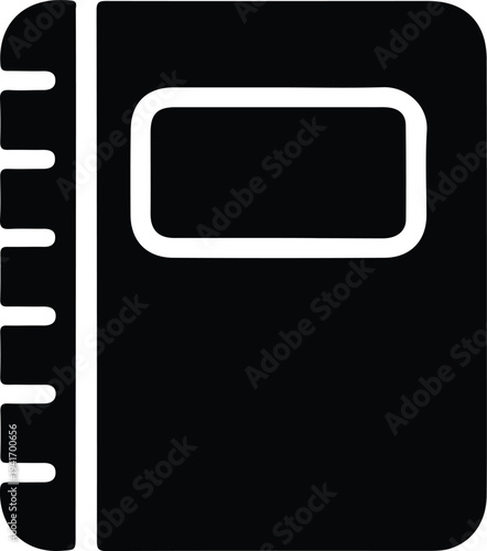 Notebook icon representing education, writing and study concept, minimalist black silhouette school notebook with spiral binding isolated on white background vector