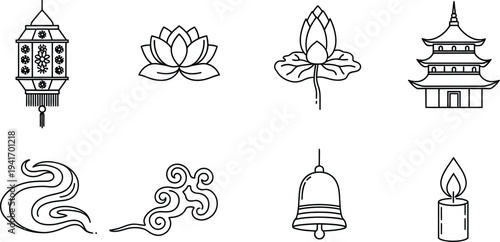 Buddhist and asian inspired line drawings