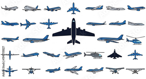 Diverse Collection of Airplane Silhouettes - A Comprehensive Aviation Overview.