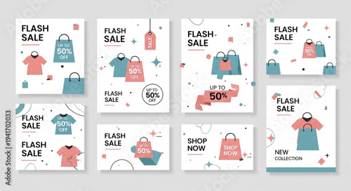 Flash Sale Social Media Post Templates with Clothing and Accessories.