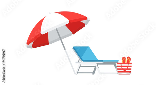 Relaxing beach scene with lounge chair and umbrella