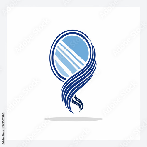 Modern reflection concept with graceful flowing hair waves around an elegant oval mirror design