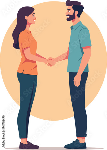 due persone uomo e donna  che salutano, o saluti con affari famiglia contratto vettoriale 
