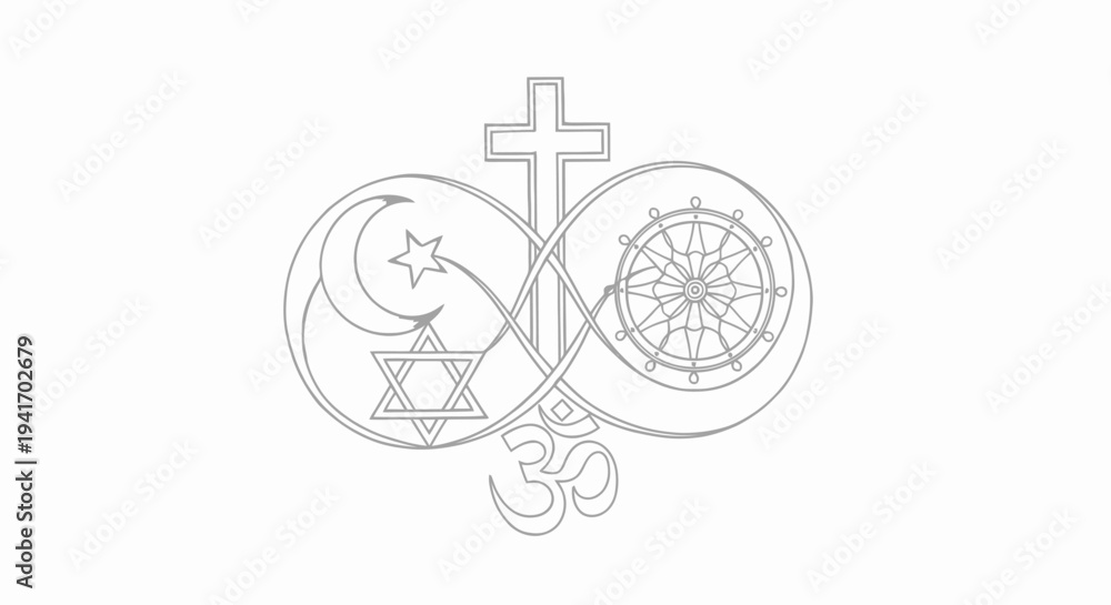 Fototapeta premium Interfaith Unity Symbol Representing Major World Religions in Harmony.