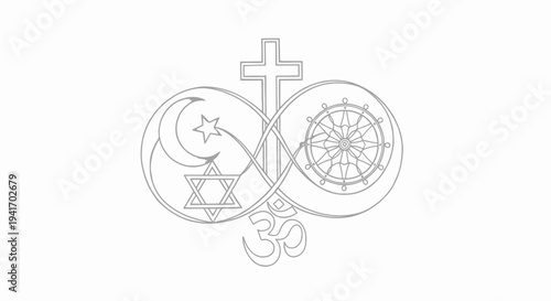 Interfaith Unity Symbol Representing Major World Religions in Harmony.
