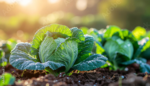 Cabbage Plants Growing in Garden Soil