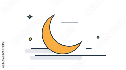 Elegant Crescent Moon Icon in a Night Sky Vector Design