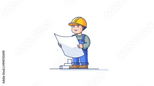 Engineer Holding Blueprint in Flat Design Vector