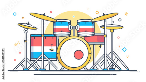 Minimalist Flat Design Drum Kit Icon