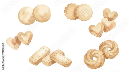 Hand drawn watercolor plain cookie illustration, fresh baked butter biscuit