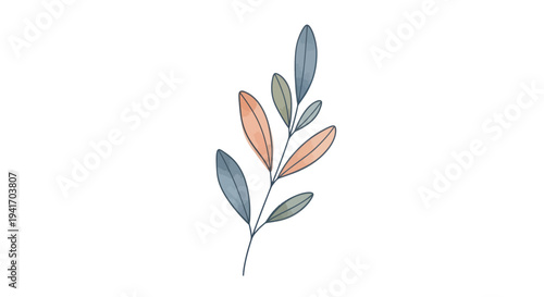 Watercolor Painting of Leaves on Stem.