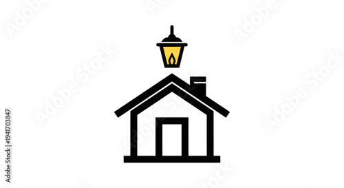 Simple House Icon with Lantern on Roof.