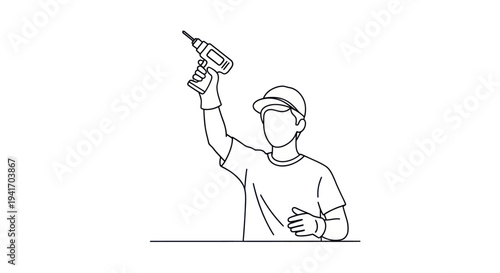 Man Holding Drill Machine Outlined.