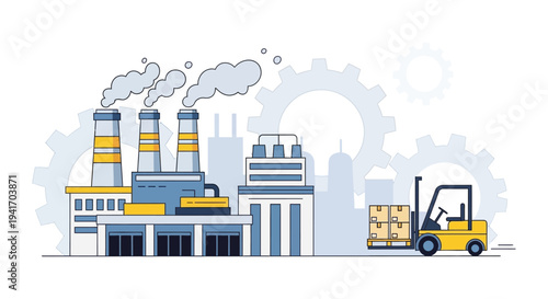 Industrial Factory and Logistics Concept. Flat Design Vector Illustration of Manufacturing Process, Production, Warehouse Operations, and Supply Chain.