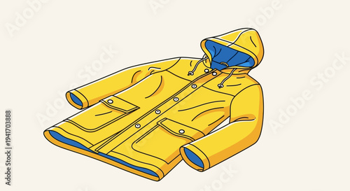 Yellow Waterproof Jacket with Hood and Pockets.