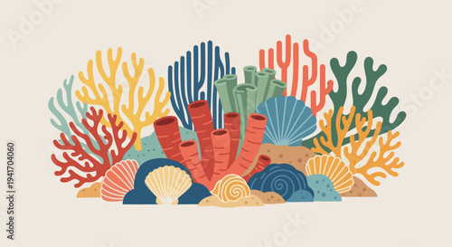 Vibrant Coral Reef Illustration with Sea Fans.