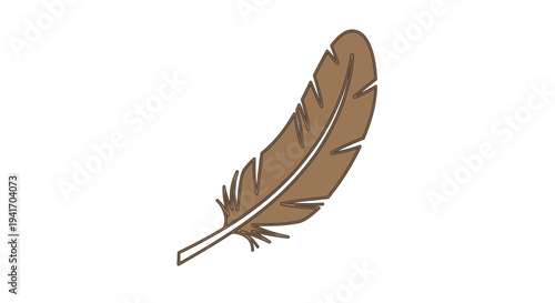 Brown Feather Illustration Isolated on White.