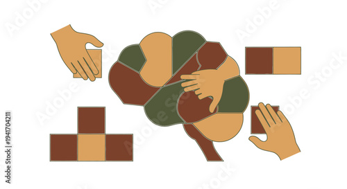 Puzzle Pieces Being Assembled into Brain Shape.
