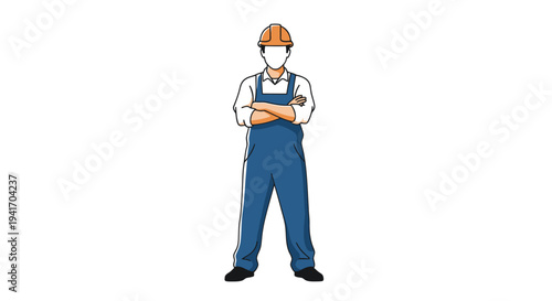 Illustration of a construction worker wearing overalls and hard hat.