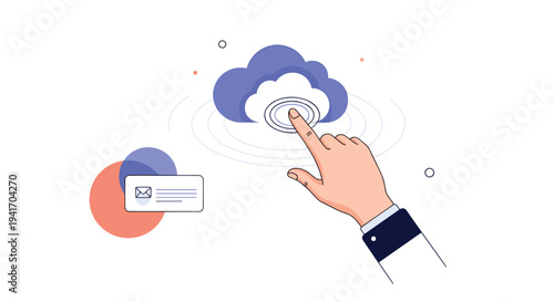 Human hand interacting with cloud storage technology through a touch interface representing modern data management solutions.