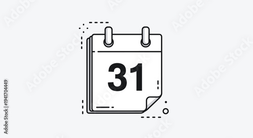 Simple line icon of a desk calendar page showing the thirty first day of the month with decorative dots and lines.