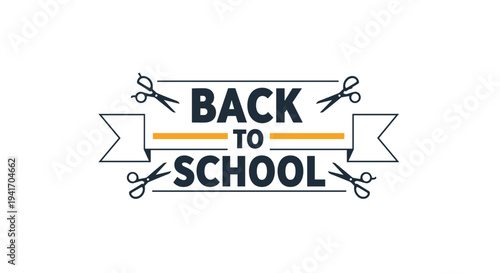 Back to school typographic banner featuring scissors and ribbons to celebrate the beginning of a new academic year for students.