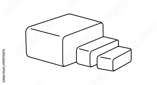 Three-dimensional perspective drawing of three rectangular blocks of varying sizes arranged in a sequence on a white background.