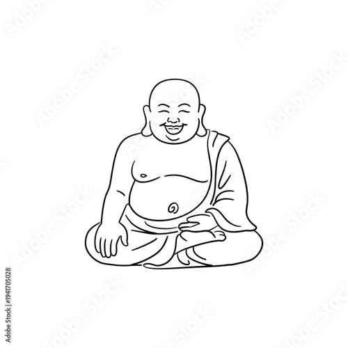 Happy buddha sitting in meditation pose smiling