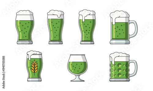 Green beer glasses, festive drinks, St. Patrick's Day celebration, alcohol