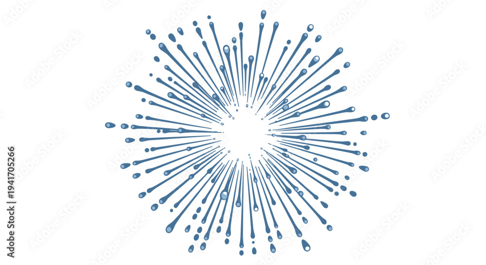 Obraz premium Abstract blue water splash or firework explosion composed of many droplets radiating from the center point.